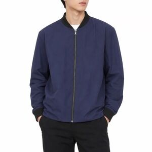 HM Mens Navy Blue Lightweight Bomber Jacket Full Zip Ribbed Trim Size M